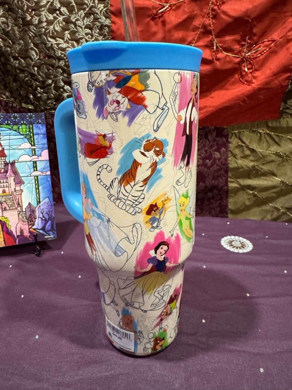 Disney Multicharacter Travel Tumbler with Blue Handle and Lid - Picture 3 of 7